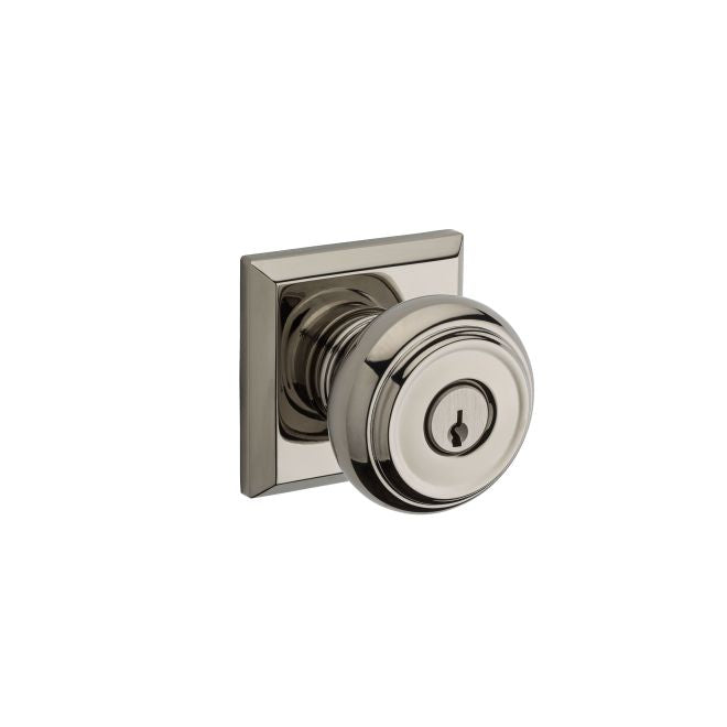 Baldwin Reserve ENTRATSR141 Entry Traditional Knob and Traditional Square Rose with 6AL Latch and Dual Strike Bright Nickel Finish - Bright Nickel - Brass