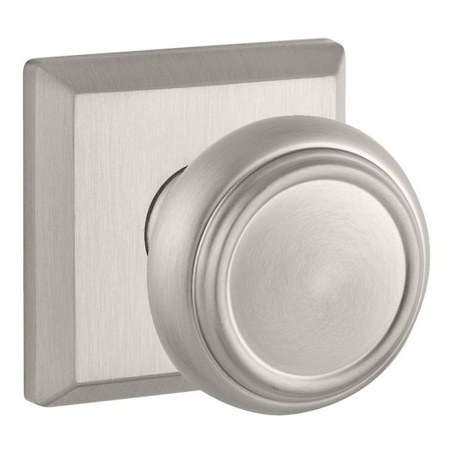 Baldwin Reserve ENTRATSR150 Entry Traditional Knob and Traditional Square Rose with 6AL Latch and Dual Strike Satin Nickel Finish - Satin Nickel - Brass