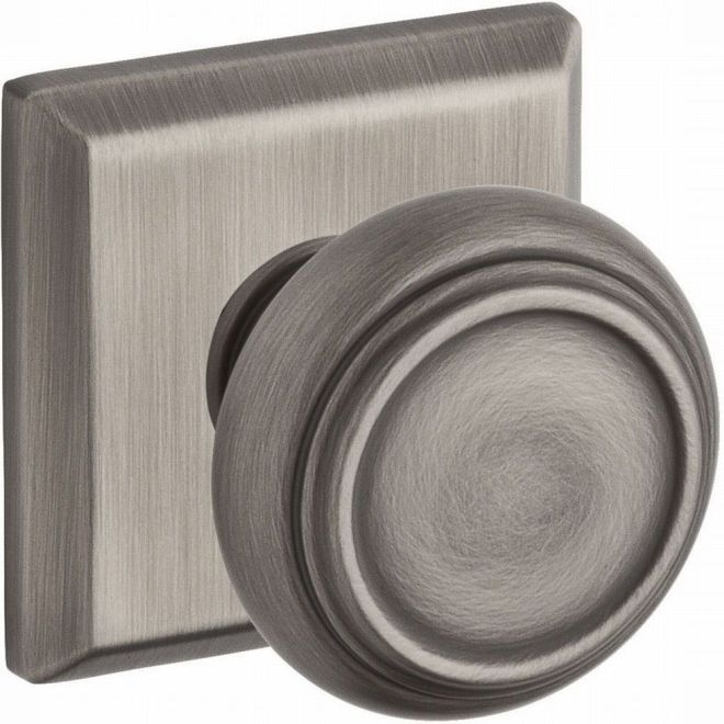 Baldwin Reserve ENTRATSR152 Entry Traditional Knob and Traditional Square Rose with 6AL Latch and Dual Strike Matte Antique Nickel Finish - Matte Antique Nickel - Brass