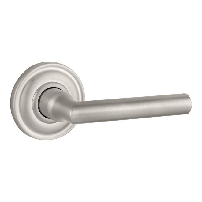 Baldwin Reserve ENTUBTRR150 Entry Tube Lever and Traditional Round Rose with 6AL Latch and Dual Strike Satin Nickel Finish - NA - Brass