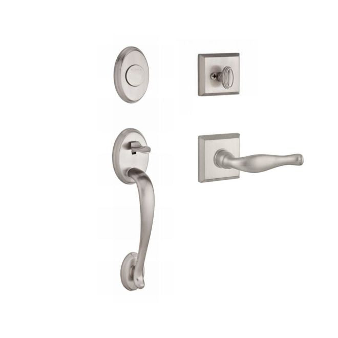 Baldwin Reserve FDCOLXDECLTSR150 Full Dummy Columbus Handleset Left Hand Decorative Lever and Traditional Square Rose Satin Nickel Finish - Left Hand - NA