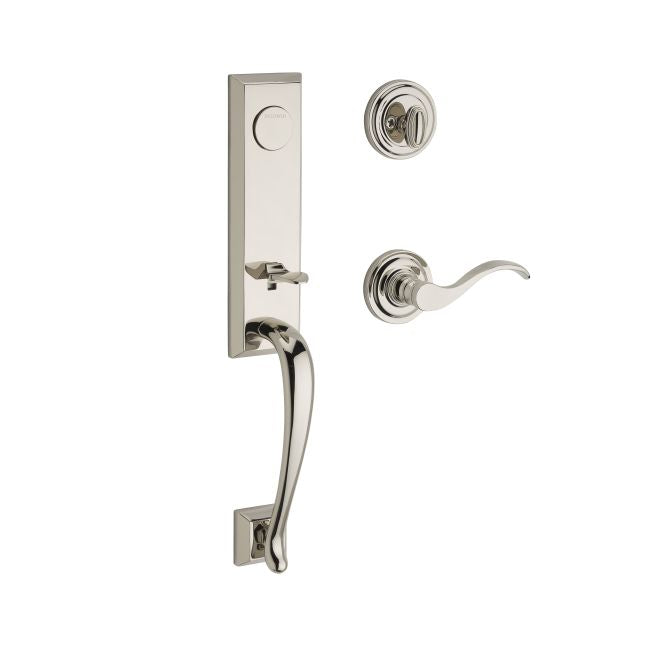 Baldwin Reserve FDDELXCURRTRR141 Full Dummy Del Mar Handleset Right Hand Curve Lever and Traditional Round Rose Bright Nickel Finish - Right Hand - NA