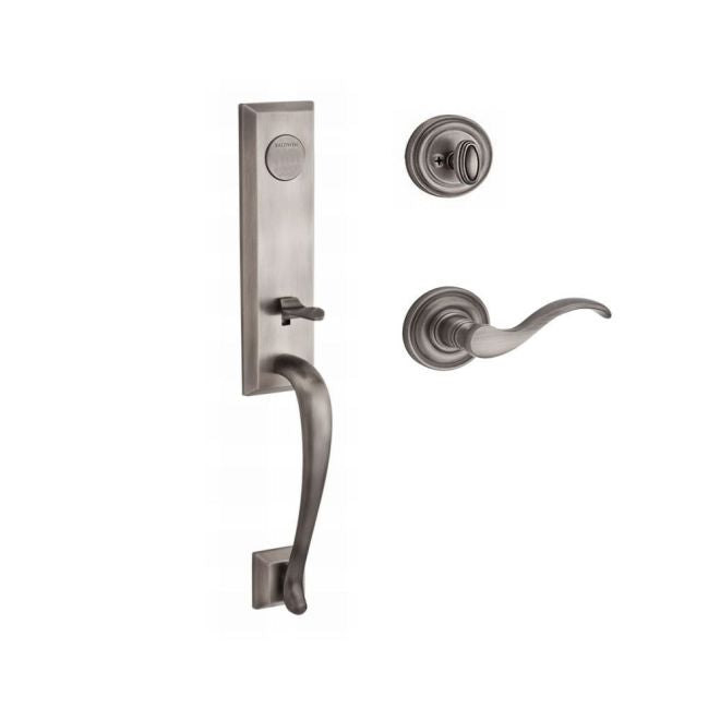 Baldwin Reserve FDDELXCURRTRR152 Full Dummy Del Mar Handleset Right Hand Curve Lever and Traditional Round Rose Matte Antique Nickel Finish - Right Hand - NA