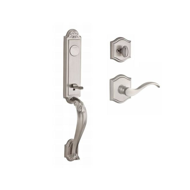 Baldwin Reserve FDELIXCURLTAR150 Full Dummy Elizabeth Handleset Left Hand Curve Lever and Traditional Arch Rose Satin Nickel Finish - Left Hand - NA