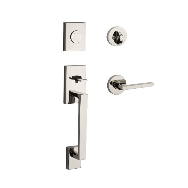 Baldwin Reserve FDLAJXSQUCRR141 Full Dummy La Jolla Handleset Square Lever and Contemporary Round Rose Bright Nickel Finish - NA - NA