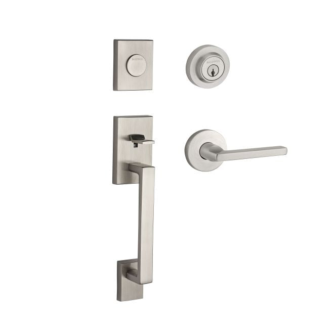 Baldwin Reserve FDLAJXSQUCRR150 Full Dummy La Jolla Handleset Square Lever and Contemporary Round Rose Satin Nickel Finish - NA - NA