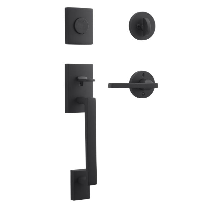 Baldwin Reserve FDLAJXSQUCRR190 Full Dummy La Jolla Handleset with Square Lever and Contemporary Round Rose Satin Black Finish - NA - NA