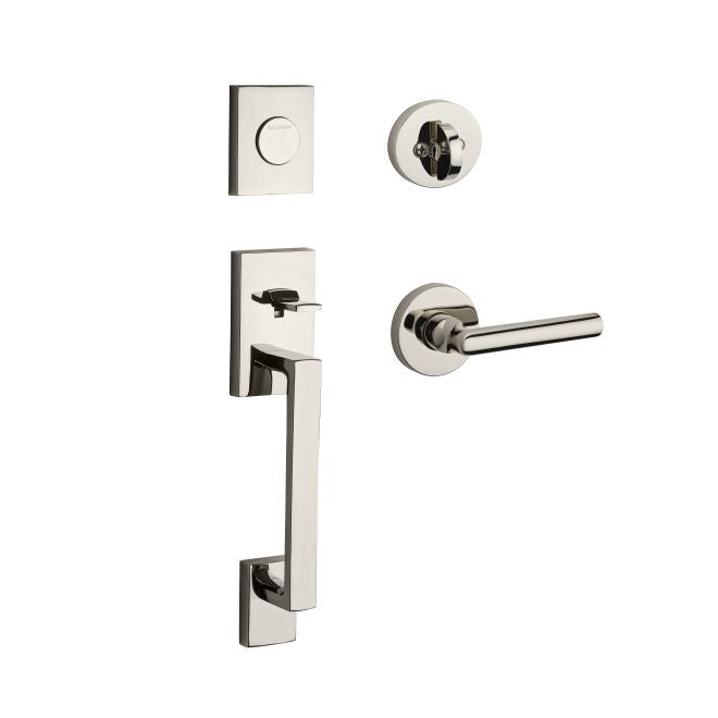 Baldwin Reserve FDLAJXTUBCRR141 Full Dummy La Jolla Handleset Tube Lever and Contemporary Round Rose Bright Nickel Finish - NA - NA