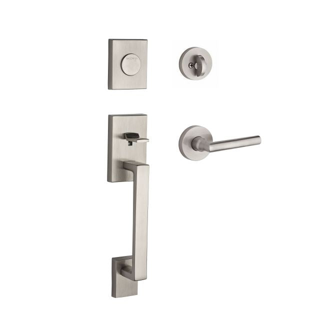 Baldwin Reserve FDLAJXTUBCRR150 Full Dummy La Jolla Handleset Tube Lever and Contemporary Round Rose Satin Nickel Finish - NA - NA