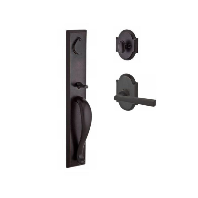 Baldwin Reserve FDLONXTAPRRAR481 Full Dummy Longview Handleset Right Hand Taper Lever and Rustic Arch Rose Dark Bronze Finish - Right Hand - NA