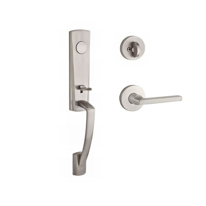 Baldwin Reserve FDMIAXSQULCRR150 Full Dummy Miami Handleset Left Hand Square Lever and Contemporary Round Rose Satin Nickel Finish - Left Hand - NA