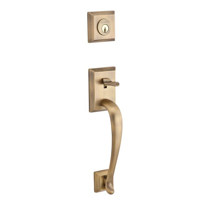 Baldwin Reserve FDNAPXCURRTAR049 Full Dummy Napa Handleset Right Hand Curve Lever and Traditional Arch Rose Matte Brass and Black Finish - Right Hand - NA