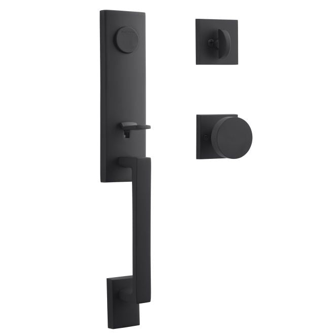 Baldwin Reserve FDSEAXCONCSR190 Full Dummy Seattle Handleset with Contemporary Knob and Contemporary Square Rose Satin Black Finish - NA - NA