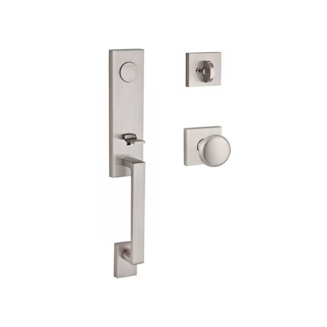 Baldwin Reserve FDSEAXROUCSR150 Full Dummy Seattle Handleset Round Knob and Contemporary Square Rose Satin Nickel Finish - NA - NA