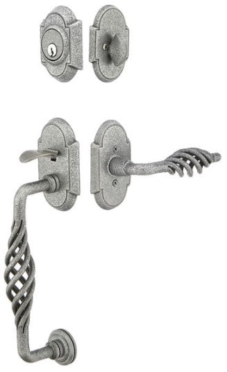 Emtek Wrought Steel Sectional Lafayette Grip Tubular Handleset with Savannah Knob