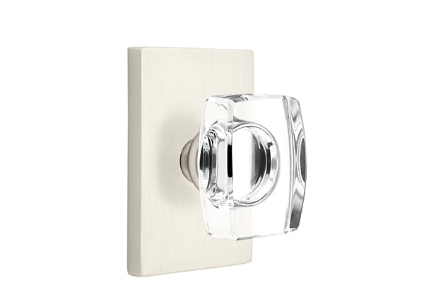 Emtek Windsor Crystal Knob with Modern Brass Rosettes, Modern Rectangular Rosette