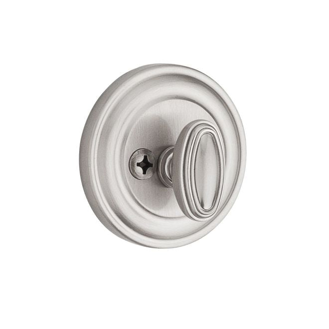 Baldwin Reserve PTTRD150 Patio Traditional Round Deadbolt with 6AL Latch and Dual Strike Satin Nickel Finish - Satin Nickel - NA