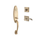 Baldwin Reserve SCCHEXCURLTSR049 Single Cylinder Chesapeake Handleset Left Hand Curve Lever and Traditional Square Rose with 6AL Latch and Dual Strike Matte Brass and Black Finish - Left Hand - NA