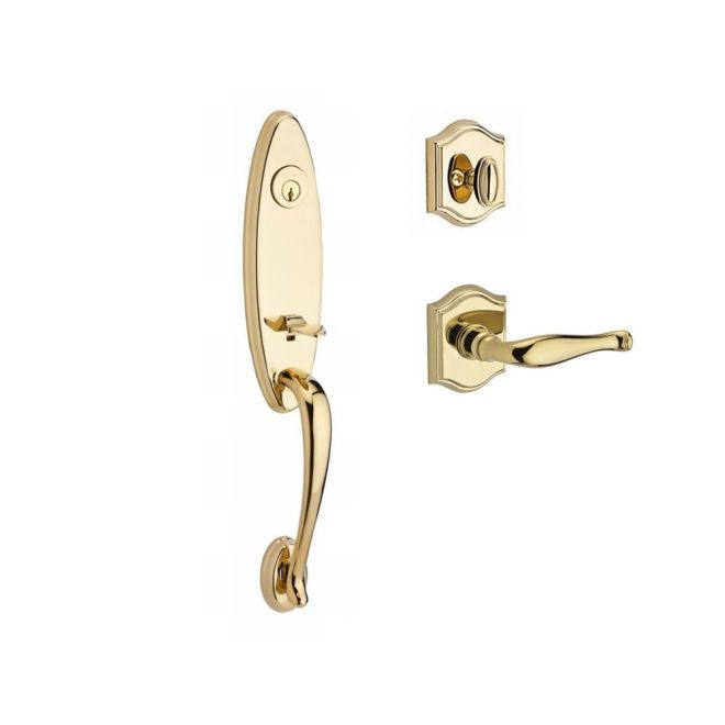 Baldwin Reserve SCCHEXDECLTAR003 Single Cylinder Chesapeake Handleset Left Hand Decorative Lever and Traditional Arch Rose with 6AL Latch and Dual Strike Lifetime Brass Finish - Left Hand - NA