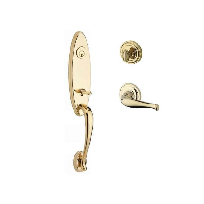 Baldwin Reserve SCCHEXDECLTRR003 Single Cylinder Chesapeake Handleset Left Hand Decorative Lever and Traditional Round Rose with 6AL Latch and Dual Strike Lifetime Brass Finish - Left Hand - NA