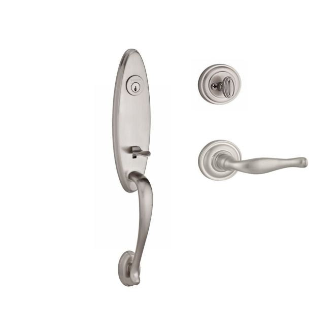 Baldwin Reserve SCCHEXDECLTRR150 Single Cylinder Chesapeake Handleset Left Hand Decorative Lever and Traditional Round Rose with 6AL Latch and Dual Strike Satin Nickel Finish - Left Hand - NA