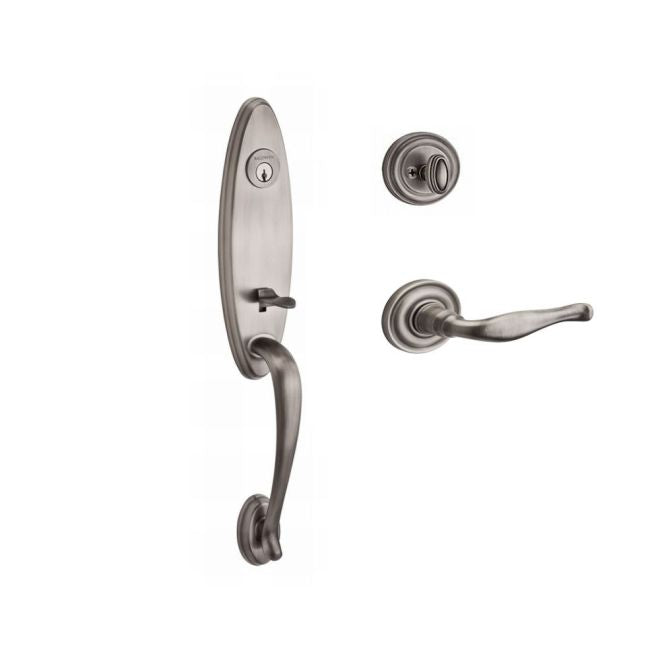 Baldwin Reserve SCCHEXDECLTRR152 Single Cylinder Chesapeake Handleset Left Hand Decorative Lever and Traditional Round Rose with 6AL Latch and Dual Strike Matte Antique Nickel Finish - Left Hand - NA