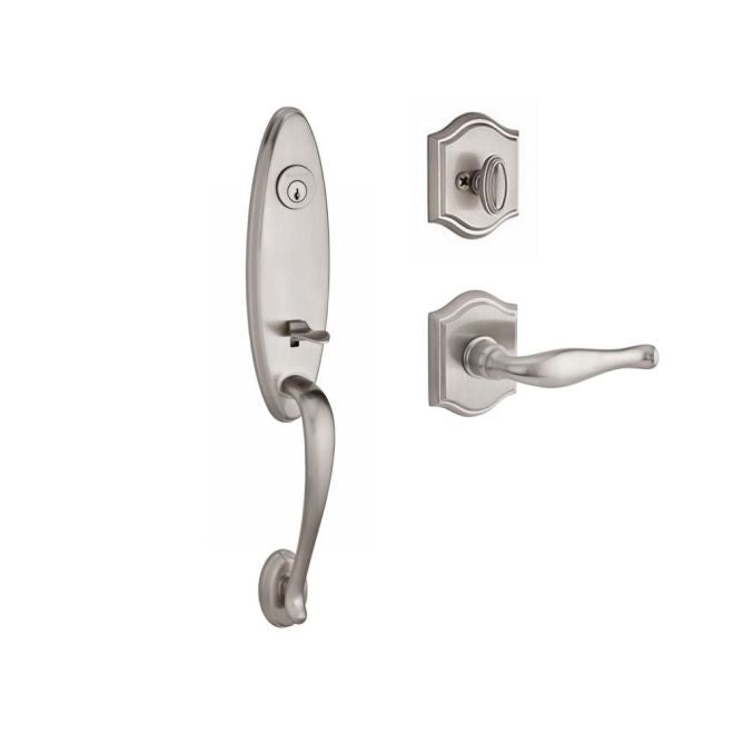 Baldwin Reserve SCCHEXDECRTAR150 Single Cylinder Chesapeake Handleset Right Hand Decorative Lever and Traditional Arch Rose with 6AL Latch and Dual Strike Satin Nickel Finish - Right Hand - NA