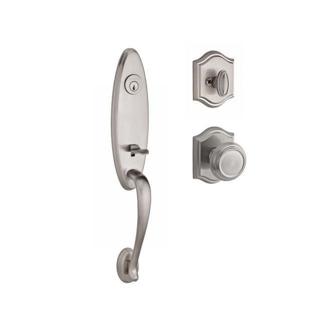 Baldwin Reserve SCCHEXTRATAR150 Single Cylinder Chesapeake Handleset Traditional Knob and Traditional Arch Rose with 6AL Latch and Dual Strike Satin Nickel Finish - NA - NA