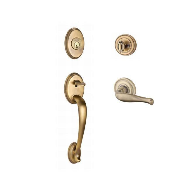 Baldwin Reserve SCCOLXDECLTRR049 Single Cylinder Columbus Handleset Left Hand Decorative Lever and Traditional Round Rose with 6AL Latch and Dual Strike Matte Brass and Black Finish - Left Hand - NA