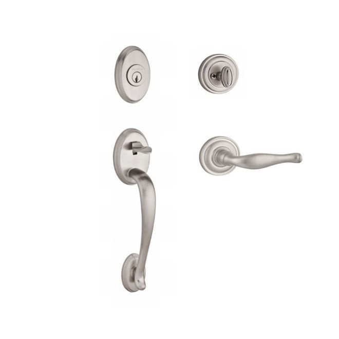 Baldwin Reserve SCCOLXDECLTRR150 Single Cylinder Columbus Handleset Left Hand Decorative Lever and Traditional Round Rose with 6AL Latch and Dual Strike Satin Nickel Finish - Left Hand - NA