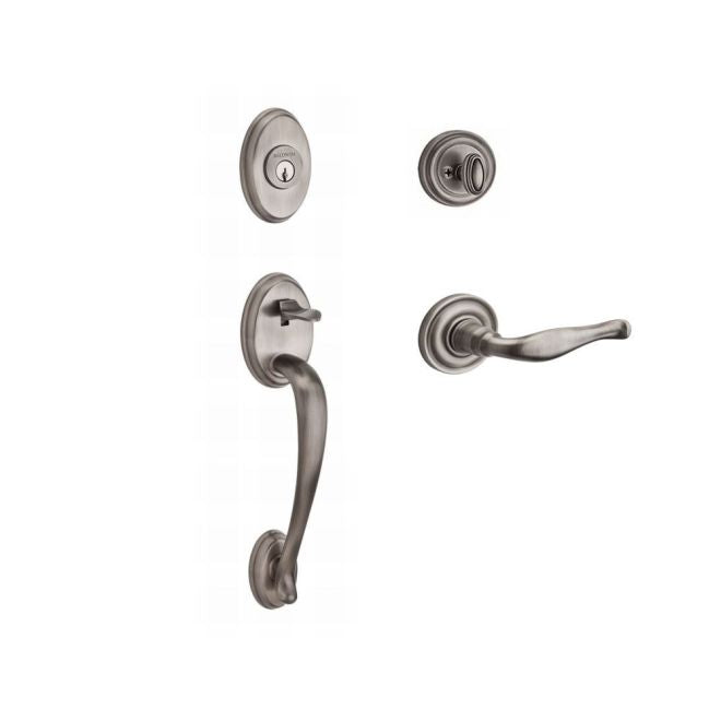 Baldwin Reserve SCCOLXDECLTRR152 Single Cylinder Columbus Handleset Left Hand Decorative Lever and Traditional Round Rose with 6AL Latch and Dual Strike Matte Antique Nickel Finish - Left Hand - NA