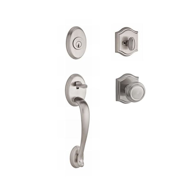 Baldwin Reserve SCCOLXTRATAR150 Single Cylinder Columbus Handleset Traditional Knob and Traditional Arch Rose with 6AL Latch and Dual Strike Satin Nickel Finish - NA - NA