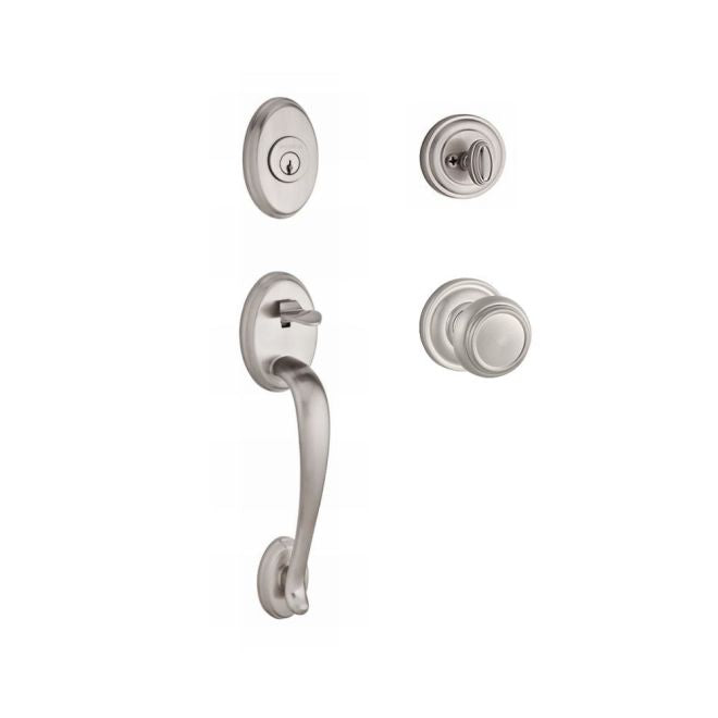 Baldwin Reserve SCCOLXTRATRR150 Single Cylinder Columbus Handleset Traditional Knob and Traditional Round Rose with 6AL Latch and Dual Strike Satin Nickel Finish - NA - NA