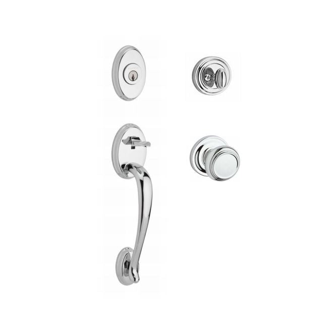 Baldwin Reserve SCCOLXTRATRR260 Single Cylinder Columbus Handleset Traditional Knob and Traditional Round Rose with 6AL Latch and Dual Strike Bright Chrome Finish - NA - NA