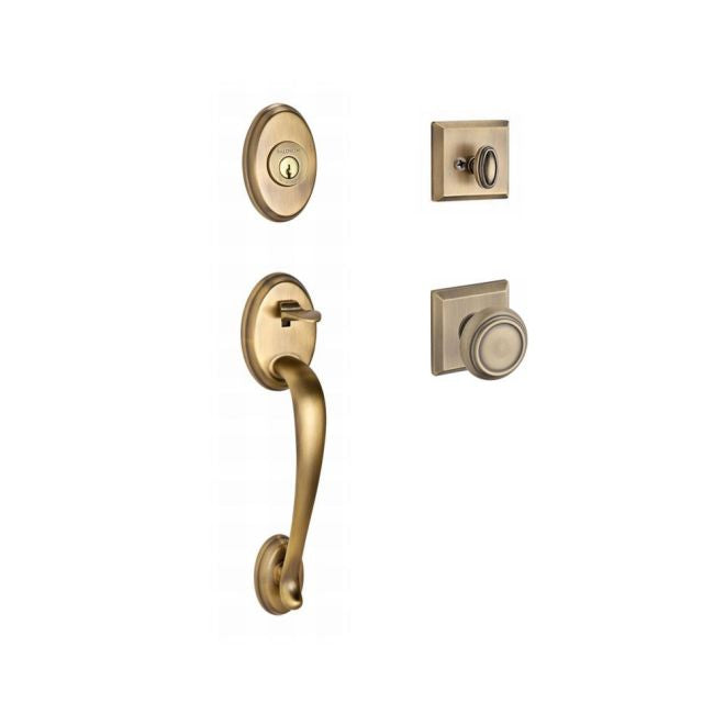 Baldwin Reserve SCCOLXTRATSR049 Single Cylinder Columbus Handleset Traditional Knob and Traditional Square Rose with 6AL Latch and Dual Strike Matte Brass and Black Finish - NA - NA