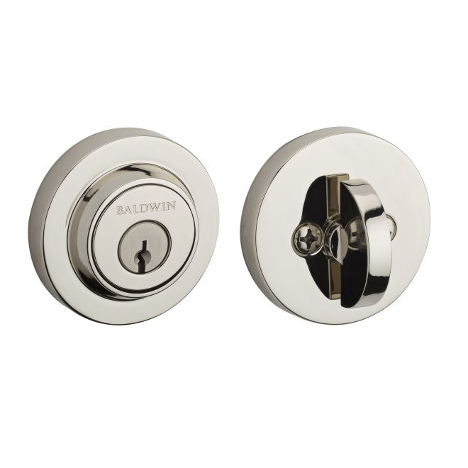 Baldwin Reserve SCCRD141 Single Cylinder Contemporary Round Deadbolt with 6AL Latch and Dual Strike Bright Nickel Finish - Bright Nickel - NA