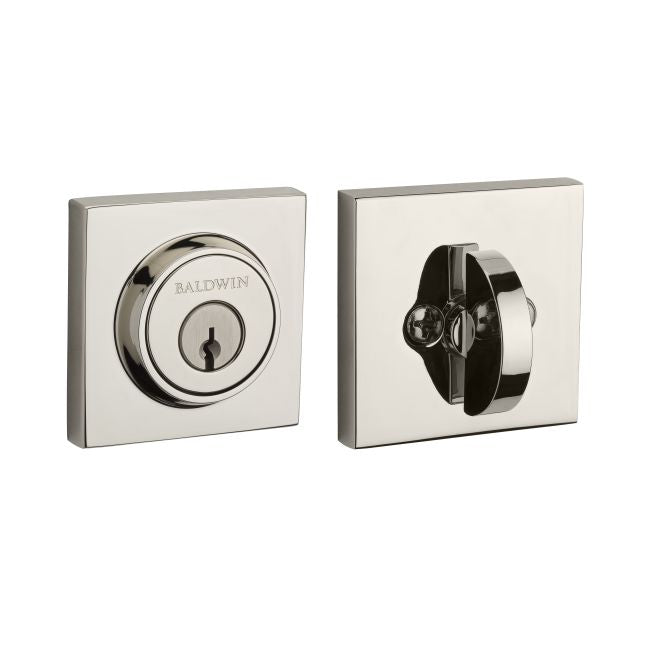 Baldwin Reserve SCCSD141 Single Cylinder Contemporary Square Deadbolt with 6AL Latch and Dual Strike Bright Nickel Finish - Bright Nickel - NA