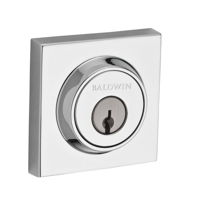 Baldwin Reserve SCCSD260 Single Cylinder Contemporary Square Deadbolt with 6AL Latch and Dual Strike Bright Chrome Finish - Bright Chrome - NA