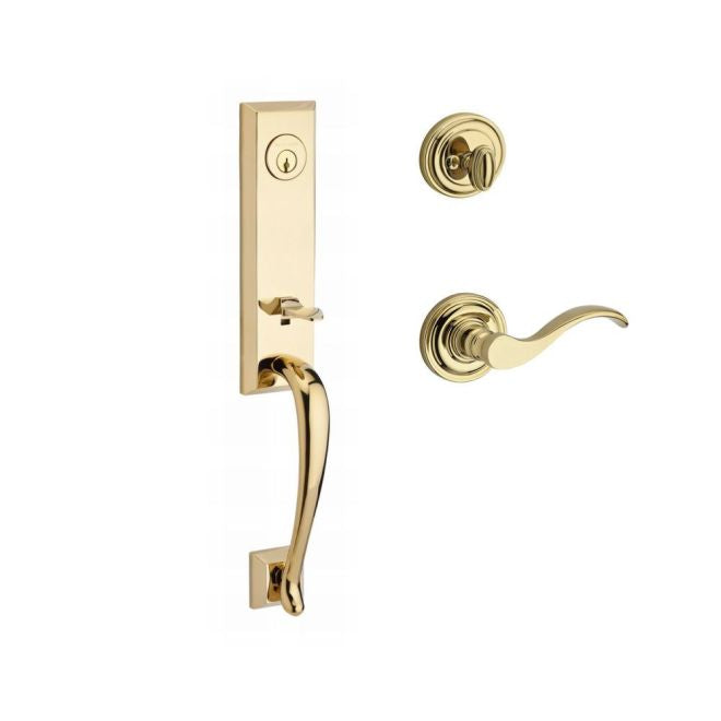 Baldwin Reserve SCDELXCURRTRR003 Single Cylinder Del Mar Handleset Right Hand Curve Lever and Traditional Round Rose with 6AL Latch and Dual Strike Lifetime Brass Finish - Right Hand - NA