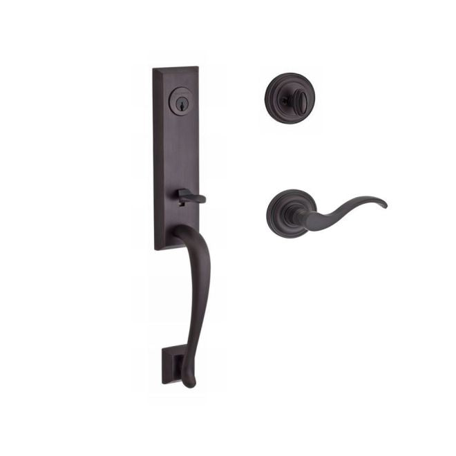 Baldwin Reserve SCDELXCURRTRR112 Single Cylinder Del Mar Handleset Right Hand Curve Lever and Traditional Round Rose with 6AL Latch and Dual Strike Venetian Bronze Finish - Right Hand - NA