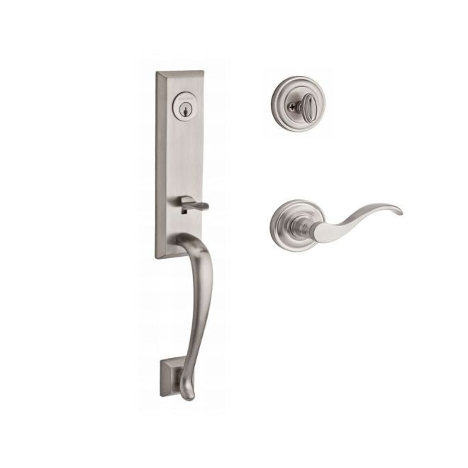 Baldwin Reserve SCDELXCURRTRR150 Single Cylinder Del Mar Handleset Right Hand Curve Lever and Traditional Round Rose with 6AL Latch and Dual Strike Satin Nickel Finish - Right Hand - NA