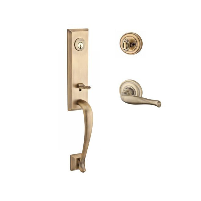 Baldwin Reserve SCDELXDECLTRR049 Single Cylinder Del Mar Handleset Left Hand Decorative Lever and Traditional Round Rose with 6AL Latch and Dual Strike Matte Brass and Black Finish - Left Hand - NA