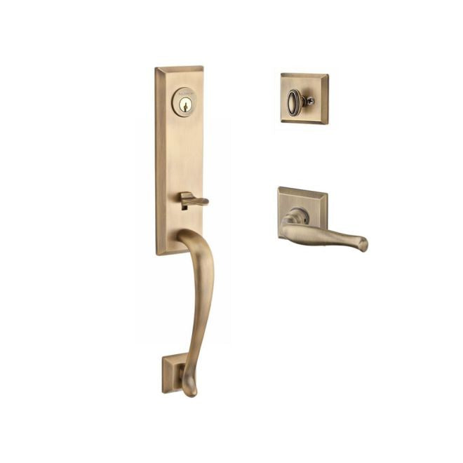 Baldwin Reserve SCDELXDECLTSR049 Single Cylinder Del Mar Handleset Left Hand Decorative Lever and Traditional Square Rose with 6AL Latch and Dual Strike Matte Brass and Black Finish - Left Hand - NA