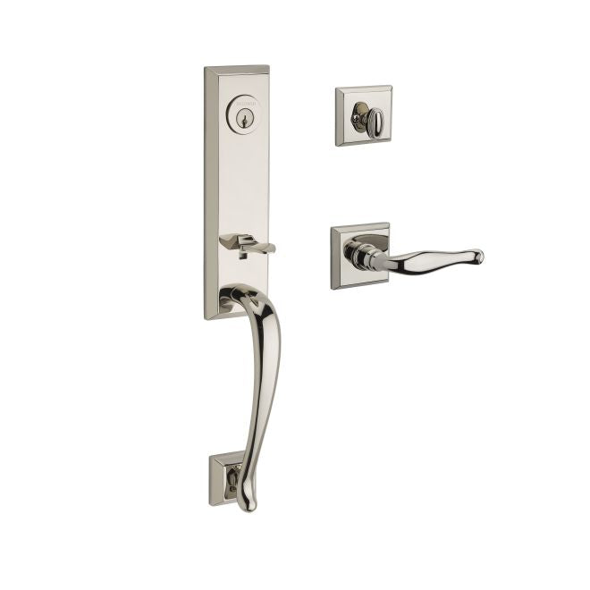 Baldwin Reserve SCDELXDECLTSR141 Single Cylinder Del Mar Handleset Left Hand Decorative Lever and Traditional Square Rose with 6AL Latch and Dual Strike Bright Nickel Finish - Left Hand - NA