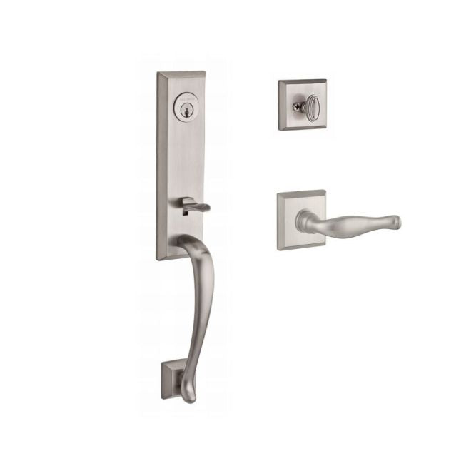 Baldwin Reserve SCDELXDECLTSR150 Single Cylinder Del Mar Handleset Left Hand Decorative Lever and Traditional Square Rose with 6AL Latch and Dual Strike Satin Nickel Finish - Left Hand - NA