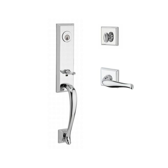 Baldwin Reserve SCDELXDECLTSR260 Single Cylinder Del Mar Handleset Left Hand Decorative Lever and Traditional Square Rose with 6AL Latch and Dual Strike Bright Chrome Finish - Left Hand - NA