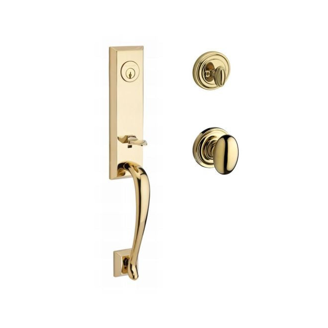 Baldwin Reserve SCDELXELLTRR003 Single Cylinder Del Mar Handleset Ellipse Knob and Traditional Round Rose with 6AL Latch and Dual Strike Lifetime Brass Finish - NA - NA