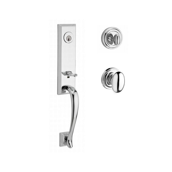 Baldwin Reserve SCDELXELLTRR260 Single Cylinder Del Mar Handleset Ellipse Knob and Traditional Round Rose with 6AL Latch and Dual Strike Bright Chrome Finish - NA - NA