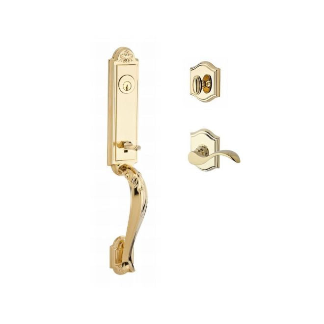 Baldwin Reserve SCELIXCURLTAR003 Single Cylinder Elizabeth Handleset Left Hand Curve Lever and Traditional Arch Rose with 6AL Latch and Dual Strike Lifetime Brass Finish - Left Hand - NA