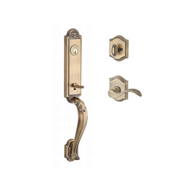 Baldwin Reserve SCELIXCURLTAR049 Single Cylinder Elizabeth Handleset Left Hand Curve Lever and Traditional Arch Rose with 6AL Latch and Dual Strike Matte Brass and Black Finish - Left Hand - NA